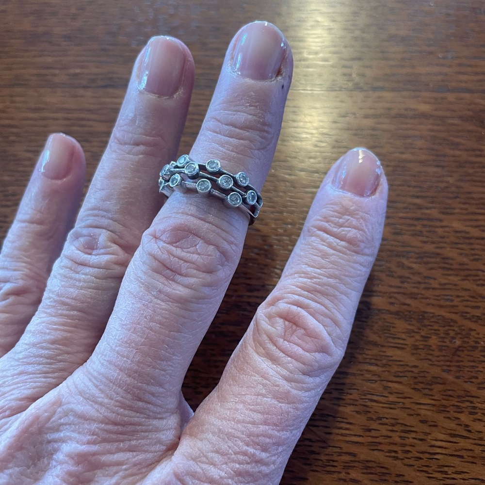 14K White Gold & Diamond Modernist Three Row Ring - Size 7 - Picture 6 of 12